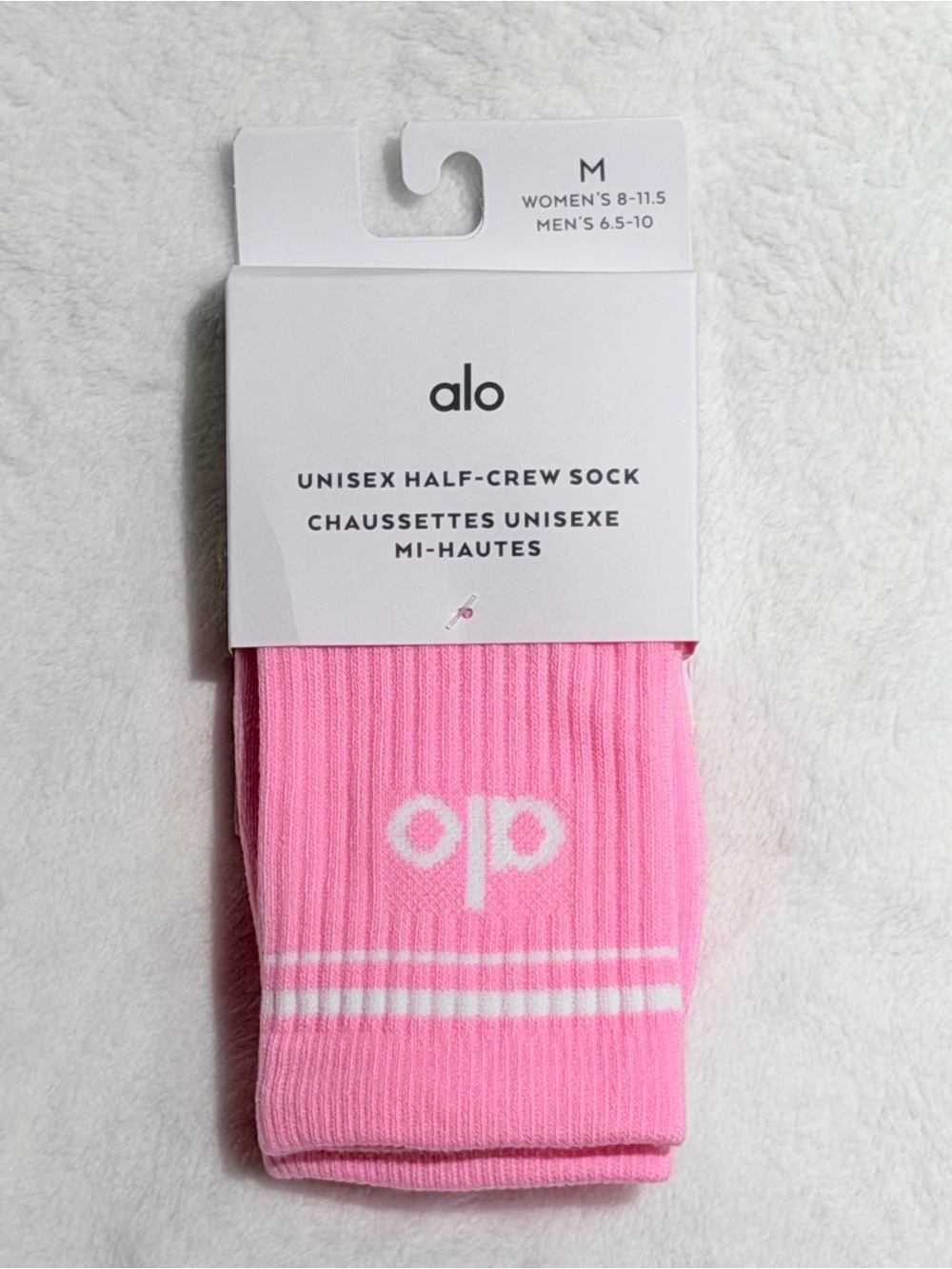 ALO Yoga Sweet Pink Unisex Half-Crew Athletic Socks with White Logo